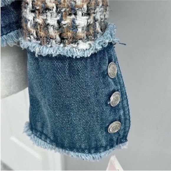 Nanette Lepore Long Sleeve Open Boucle Denim Trim Jacket - Picture 4 of 7